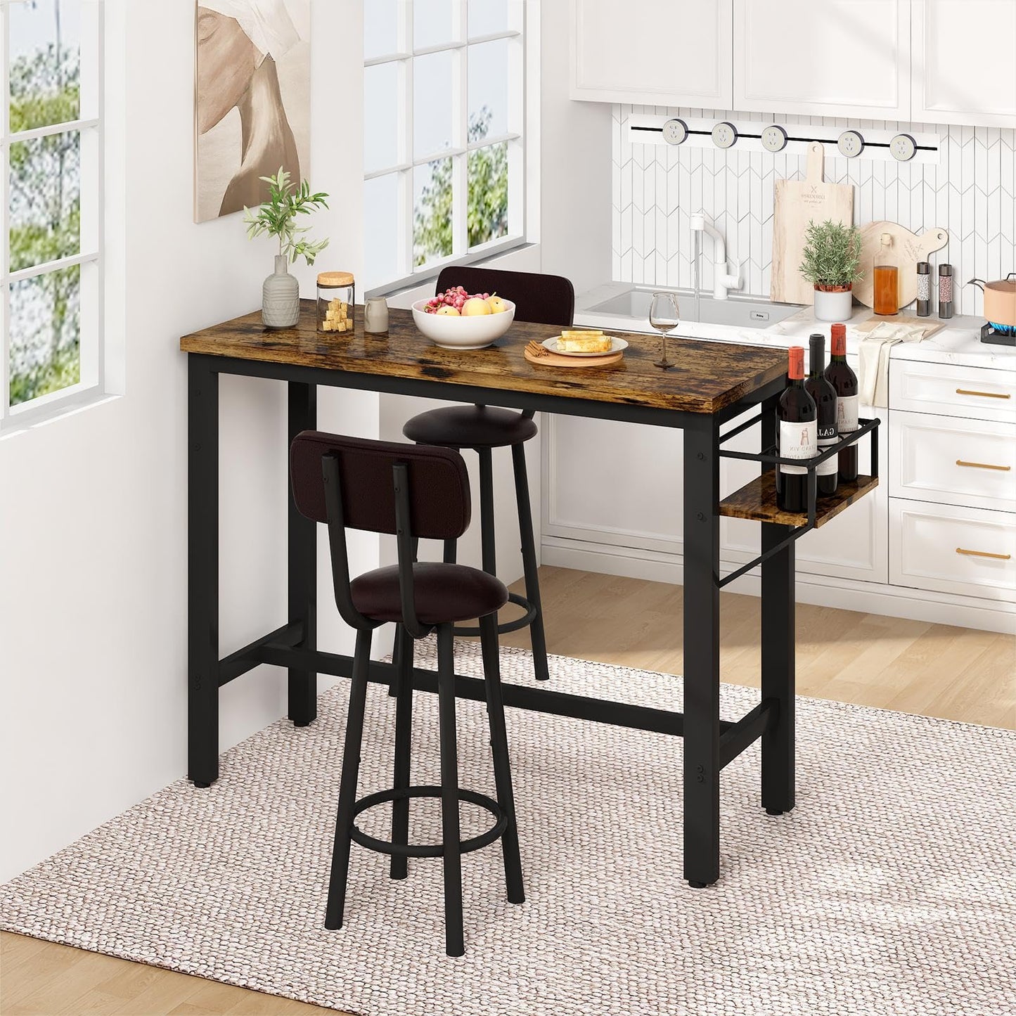 DKLGG Compact Kitchen Table Set - Bar Table and 3 Chairs for Small Spaces