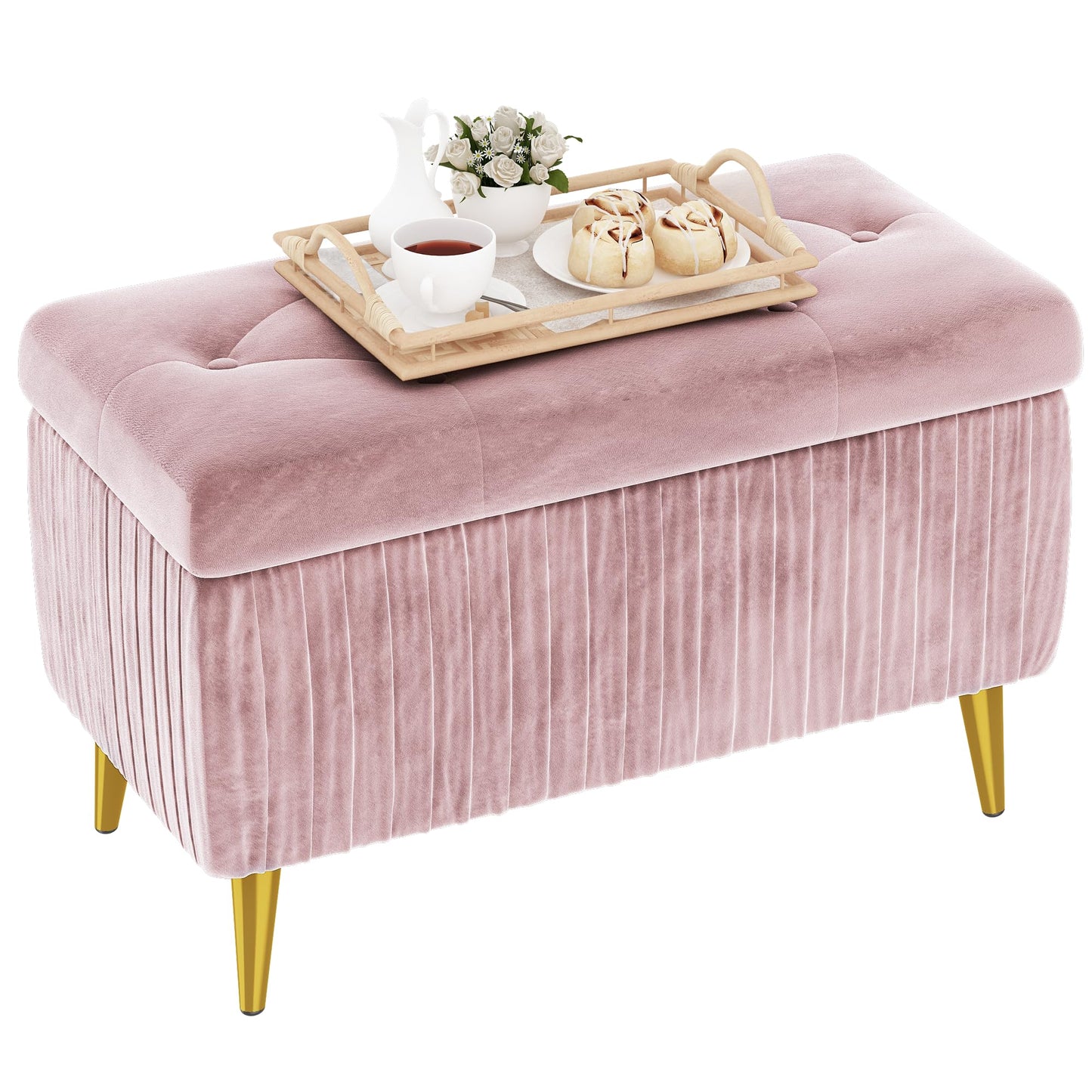 DKLGG Stylish Large Storage Ottoman - 47.24” Velvet Design in Gold and Pink for Your Home