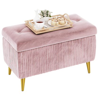 DKLGG Stylish Large Storage Ottoman - 47.24” Velvet Design in Gold and Pink for Your Home