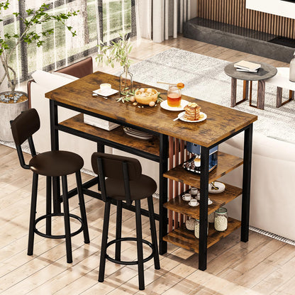 DKLGG High Top Dining Set - Bar Table with Upholstered Stools and Practical Storage Shelves for Easy Living