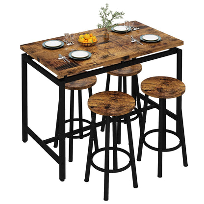 DKLGG 4-Person Wooden Barstool Dining Table and Chair Set of 5, Rustic Brown - Classic Elegance