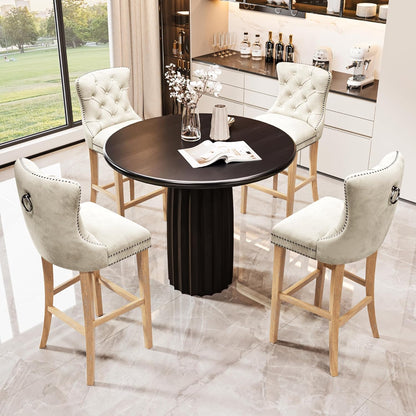 DKLGG Beige Velvet High Bar Stools Set of 4 - 27” Island Kitchen Counter Stools