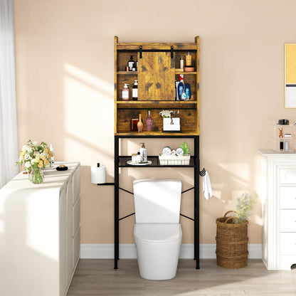 DKLGG Rustic Brown Above Toilet Organizer - Stylish Freestanding Bathroom Storage Solution