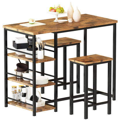 DKLGG Modern 3-Piece Industrial Bar Set for 2 - Stylish Table with Integrated Storage Solutions