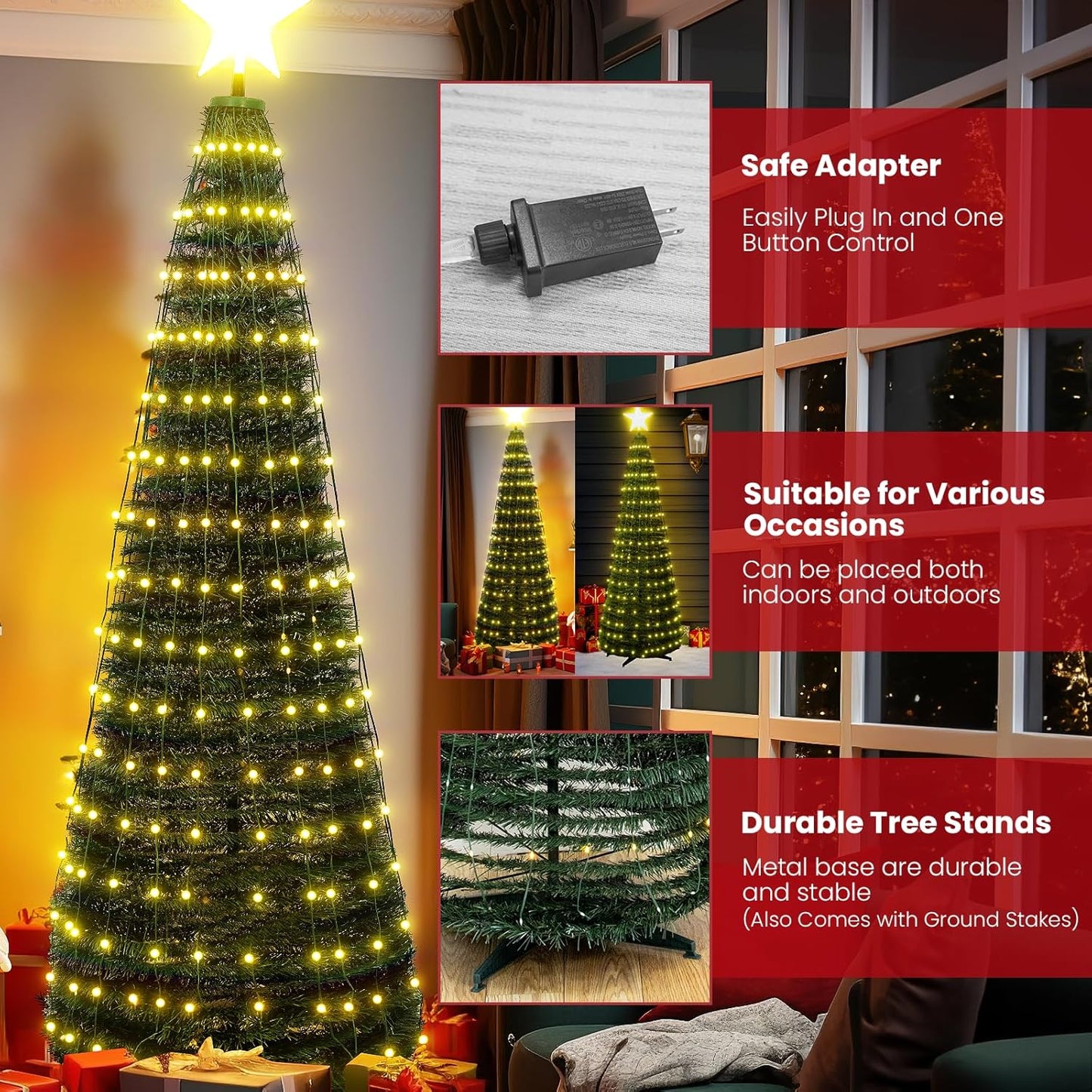 DKLGG 3-Piece Holiday Tree Set with Warm Lights - Easy Assembly and Stable Design for Christmas