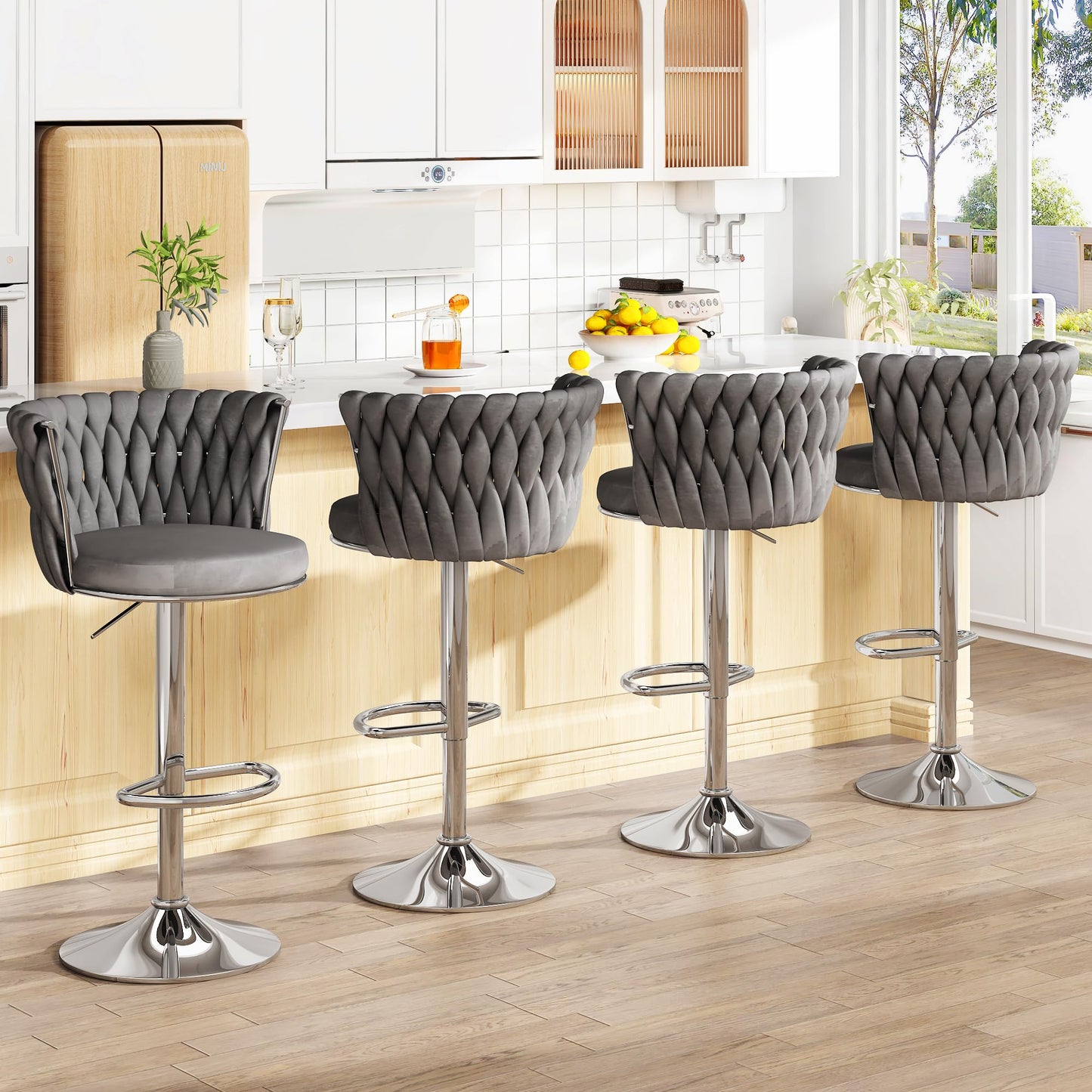 DKLGG Elegant Velvet Barstool Set - 4 Swivel Counter Height Stools for Comfort and Style