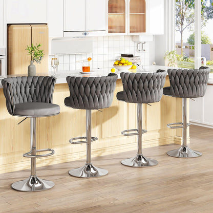 DKLGG Elegant Velvet Barstool Set - 4 Swivel Counter Height Stools for Comfort and Style