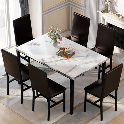 DKLGG Elegant 7-Piece Faux Marble Dining Set - Space-Saving Solution for Living Rooms and Apartments