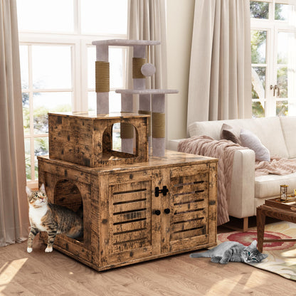 DKLGG Soft Perch Large Wooden Cat House with Litter Pan - Cozy Retreat for Your Feline Friend