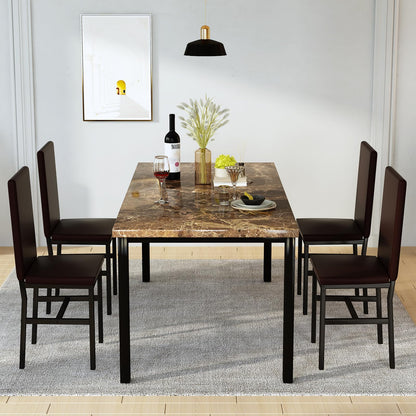 DKLGG Dining Table Set for 4 - Elegant Marble Table with Comfortable PU Leather Seating