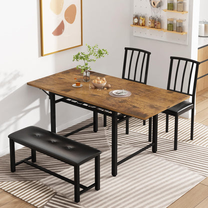 DKLGG 4-Piece Faux Marble Dining Set - Ideal for 3-6 People with Convenient Folding Table Leaf