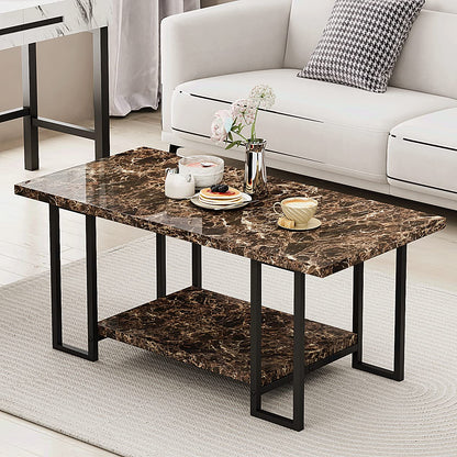 DKLGG Coffee Table - Black Base with Rectangular Marble Top for Modern Elegance