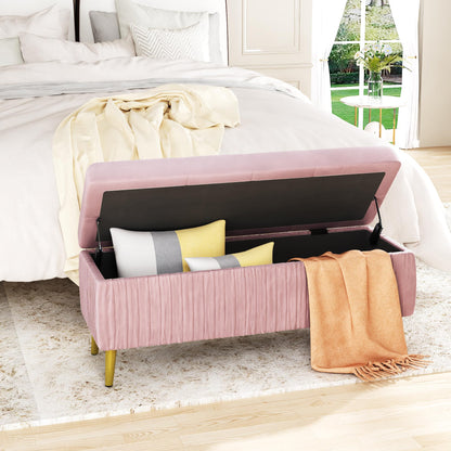 DKLGG Stylish Large Storage Ottoman - 47.24” Velvet Design in Gold and Pink for Your Home