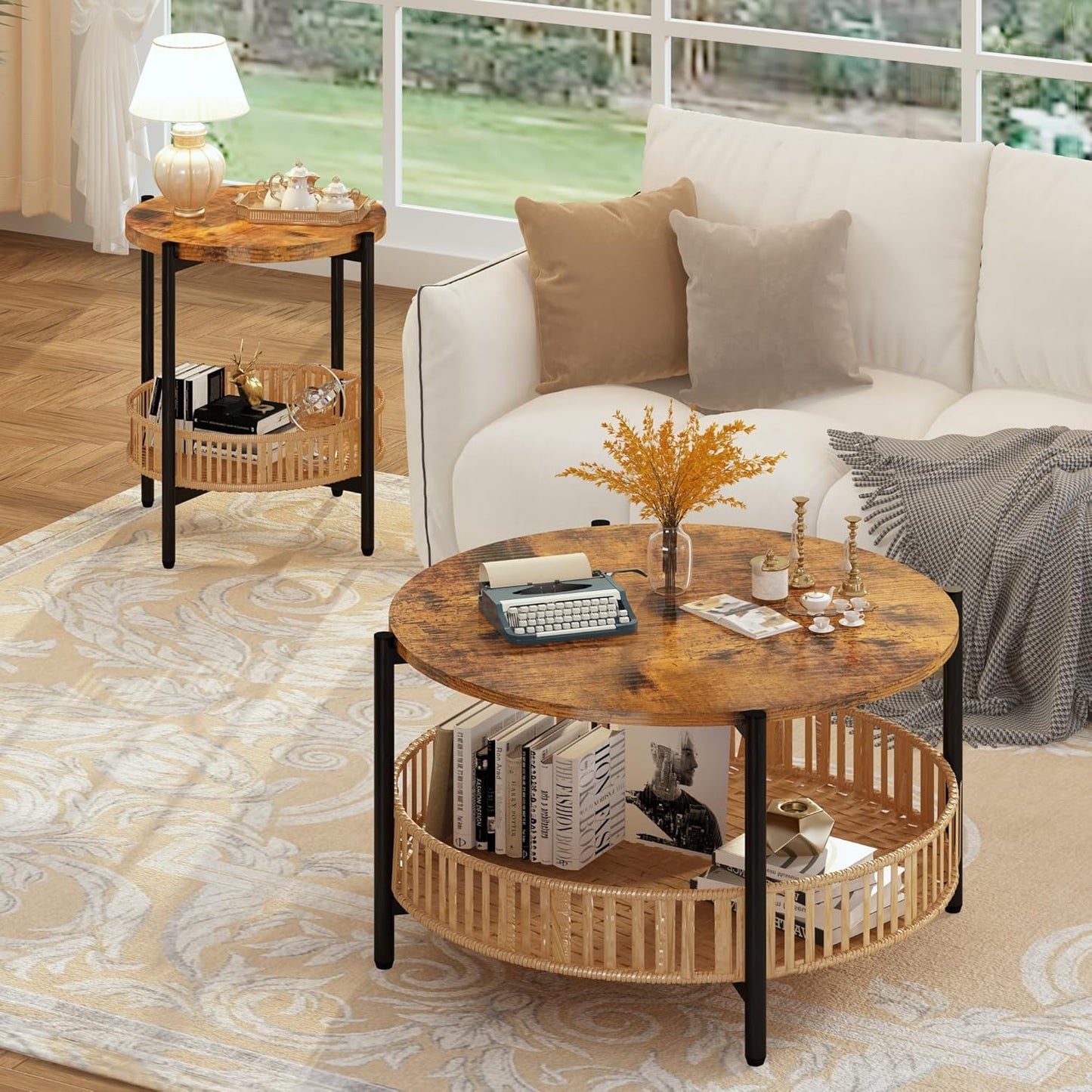 DKLGG Stylish 3-Piece Living Room Coffee Table Set - Includes Convenient Storage Shelf