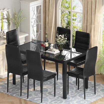 DKLGG 7-Piece Glass Kitchen Table Set - Stylish Design for Dining with Family and Friends