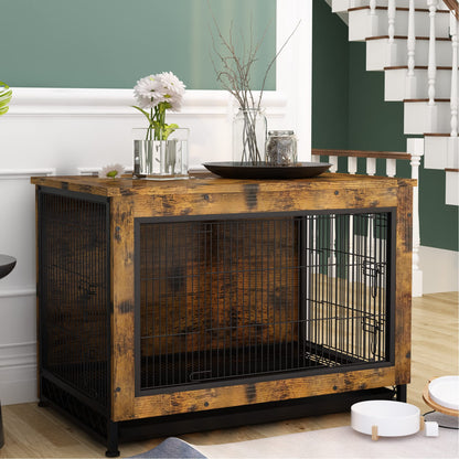 DKLGG Wooden Dog Crate End Table with Removable Tray – Pet-Friendly Furniture in Brown