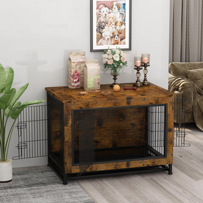 DKLGG Wooden Dog Crate End Table with Removable Tray – Pet-Friendly Furniture in Brown