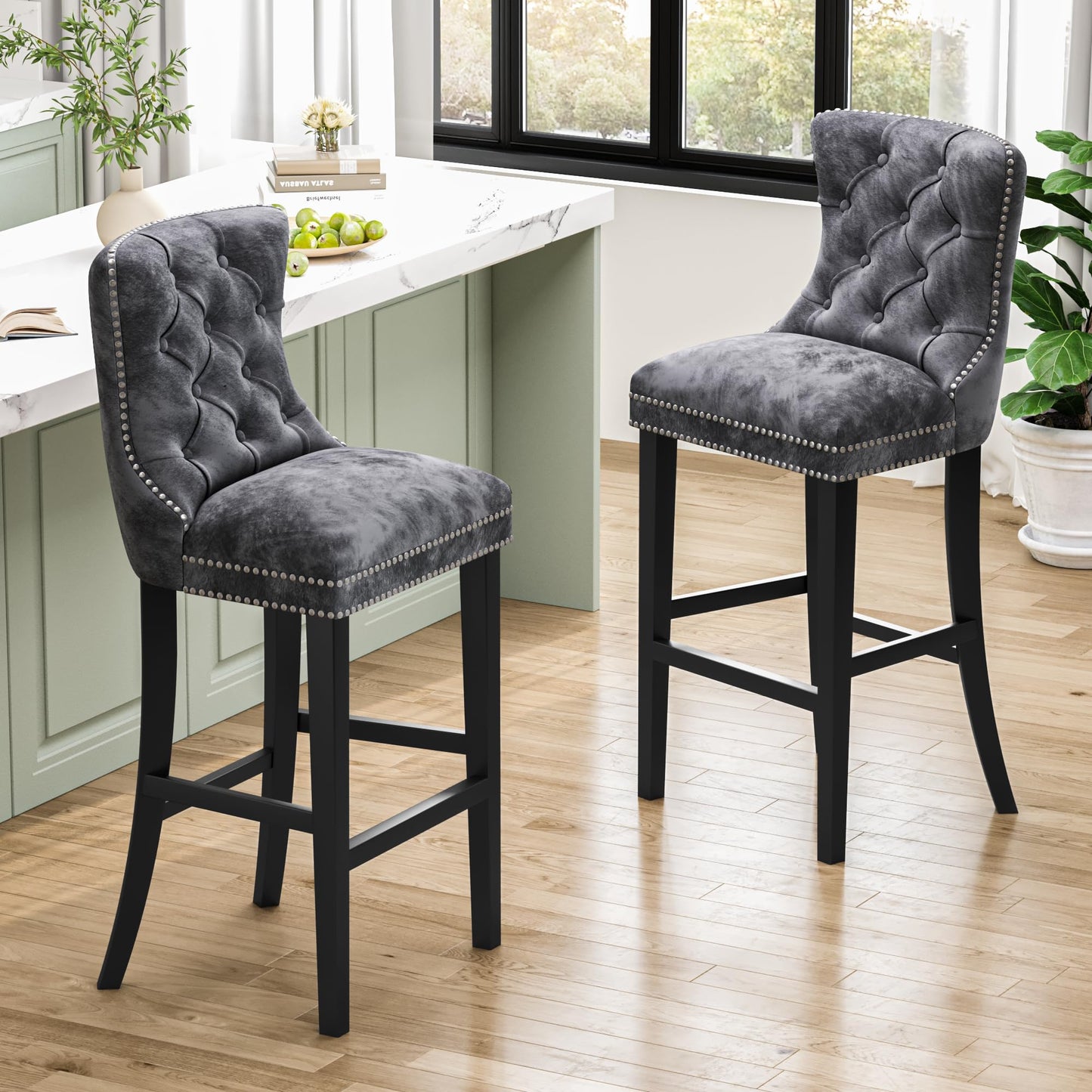 DKLGG Elegant 27” Velvet High Bar Stools - Set of 4 for Kitchen Islands and Bars