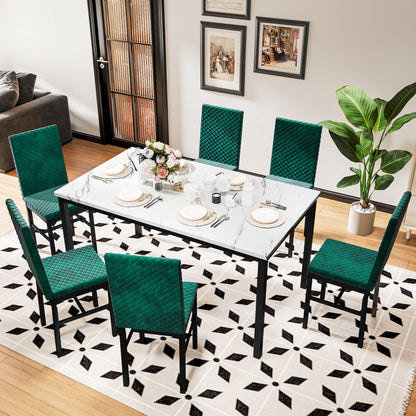 DKLGG 7-Piece Faux Marble Dining Table Set with Velvet Chairs - Perfect for Family Gatherings