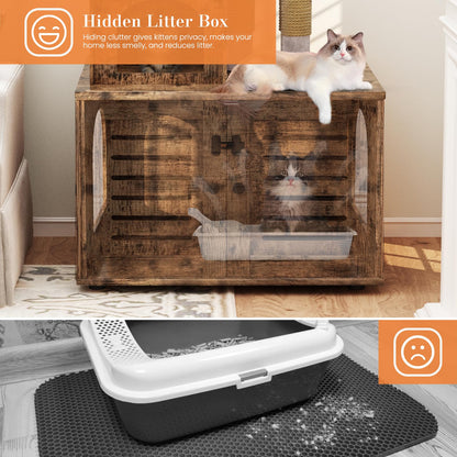 DKLGG Soft Perch Large Wooden Cat House with Litter Pan - Cozy Retreat for Your Feline Friend