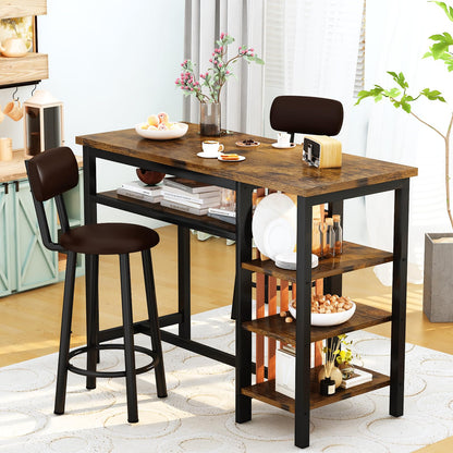 DKLGG High Top Dining Set - Bar Table with Upholstered Stools and Practical Storage Shelves for Easy Living