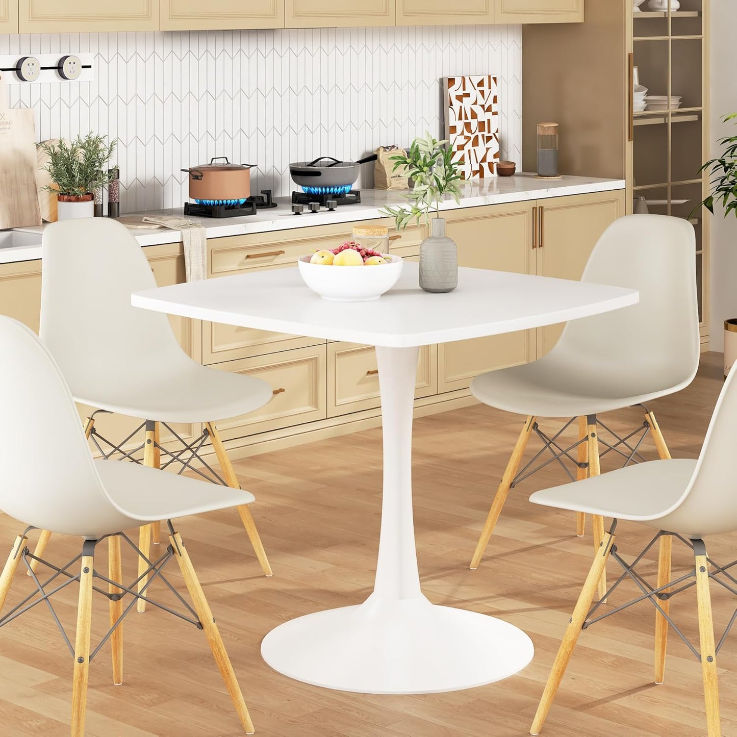 DKLGG 32-Inch White Mid-Century Modern Tulip Dining Table - Round Kitchen Table with Sturdy Base