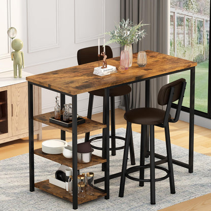 DKLGG Modern 3-Piece Industrial Bar Set for 2 - Stylish Table with Integrated Storage Solutions