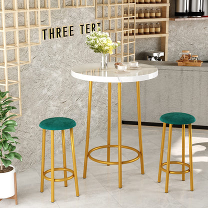 DKLGG Versatile 3-Piece Kitchen Table Set - White Faux Marble Top and Matching Stools for Modern Spaces