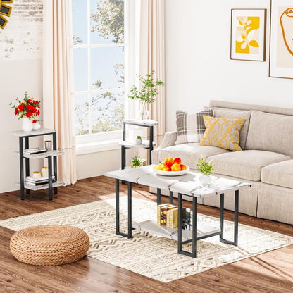 DKLGG 3-Piece Coffee Table Set - Stylish Rectangular Table with Two Matching Accent Tables