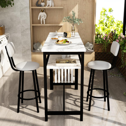 DKLGG 4-Piece Faux Marble Dining Set - Ideal for 3-6 People with Convenient Folding Table Leaf