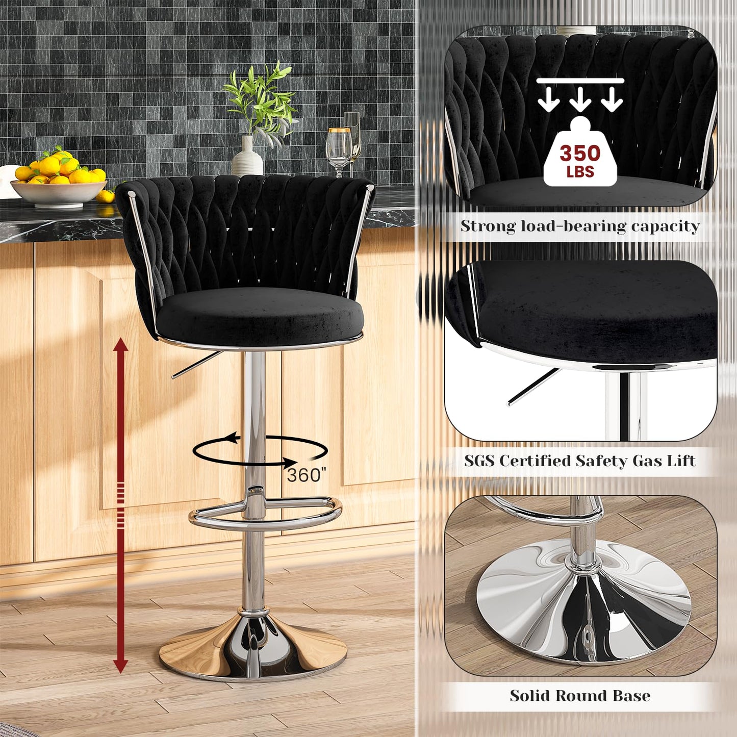 DKLGG Elegant Velvet Barstool Set - 4 Swivel Counter Height Stools for Comfort and Style