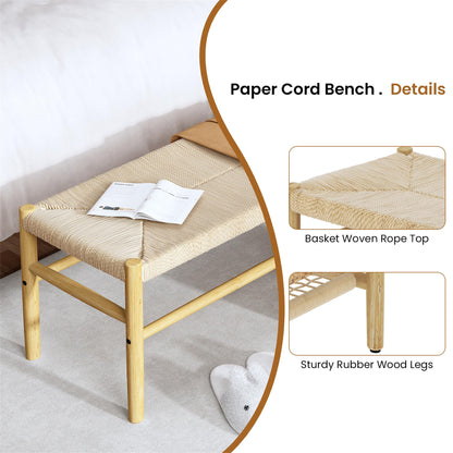 DKLGG Functional Indoor Entryway Bench - Paper Cord Seat and Grid Shelf for Stylish Organization