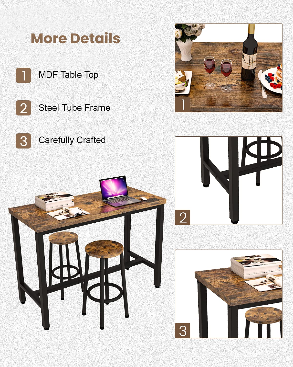 DKLGG 3-Piece Pub Dining Set - Stylish Bar Table with Versatile Chairs for Any Space