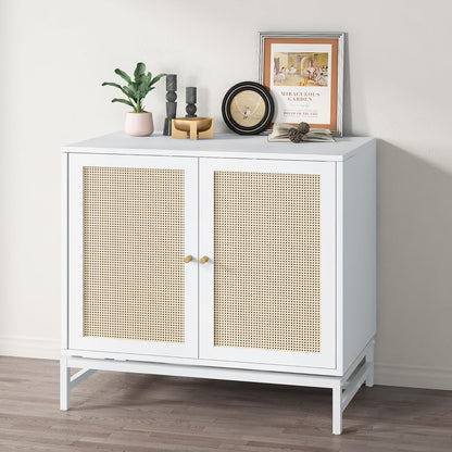 DKLGG White Wicker Cabinet Set of 2 – Stylish Sideboard with Doors and Adjustable Shelves