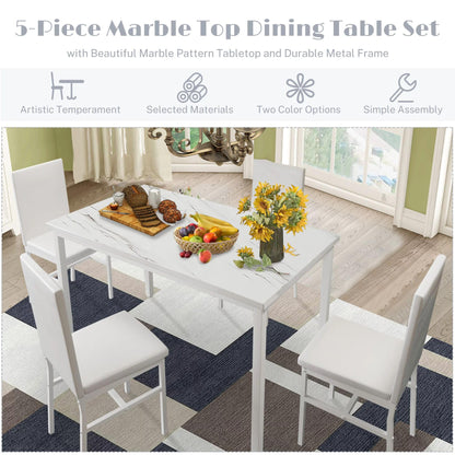 DKLGG 4-Person Faux Marble Dining Table and Chairs Set, White - Stylish and Comfortable