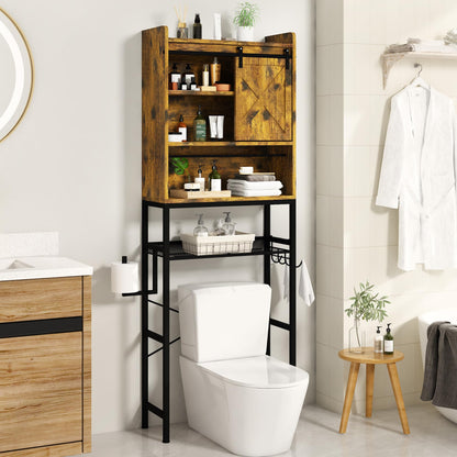 DKLGG Rustic Brown Above Toilet Organizer - Stylish Freestanding Bathroom Storage Solution