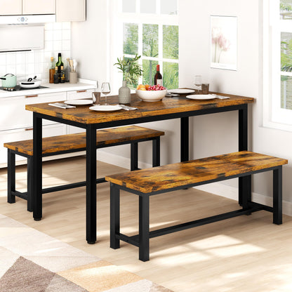 DKLGG Industrial Dining Room Bench Set of 2 - Rustic Brown for Charming Dining Spaces