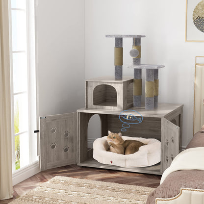 DKLGG Soft Perch Large Wooden Cat House with Litter Pan - Cozy Retreat for Your Feline Friend