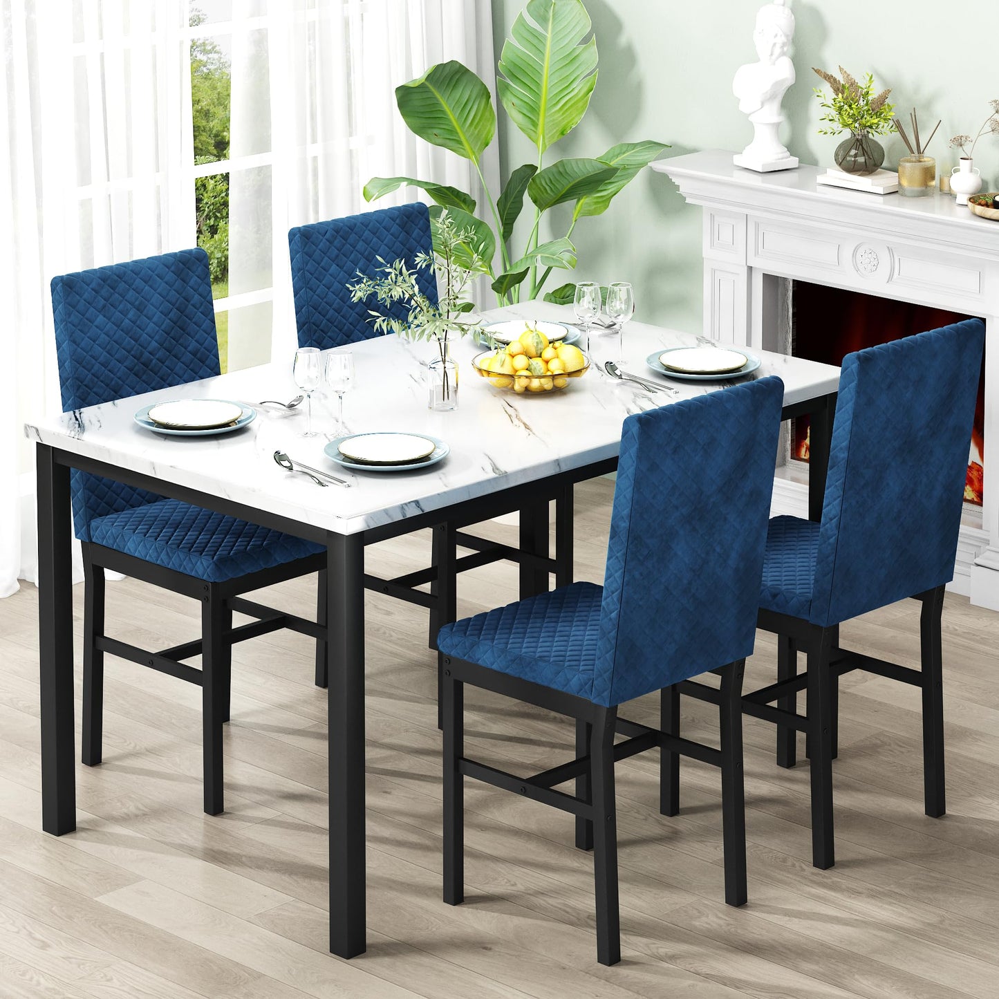 DKLGG Faux Marble Kitchen Set of 4 - Stylish Dining Table and Chairs for Modern Homes