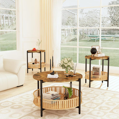 DKLGG Stylish 3-Piece Living Room Coffee Table Set - Includes Convenient Storage Shelf