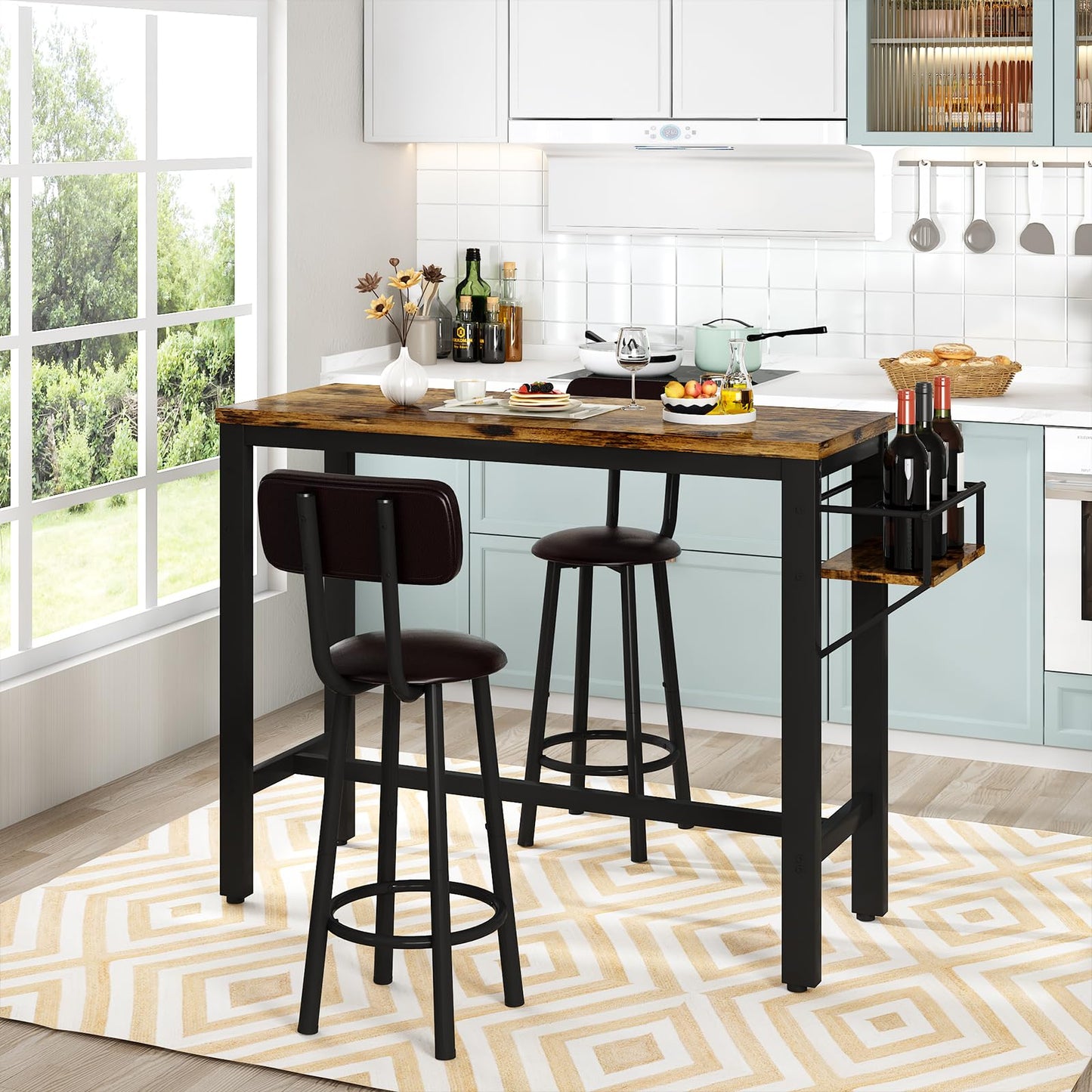 DKLGG Compact Kitchen Table Set - Bar Table and 3 Chairs for Small Spaces