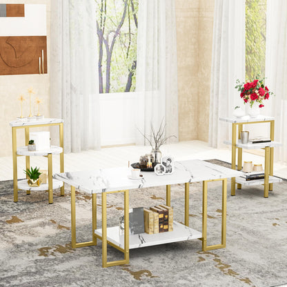 DKLGG 3-Piece Coffee Table Set - Stylish Rectangular Table with Two Matching Accent Tables