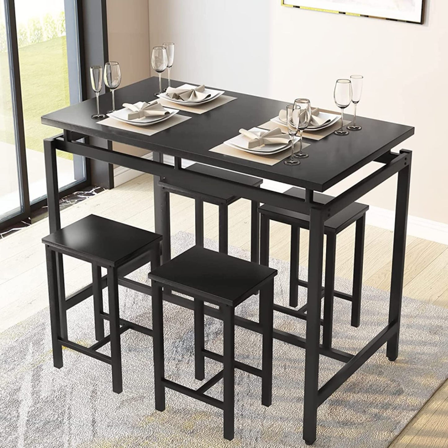 DKLGG 5-Piece Beige High Bar Dining Set - Perfect for Entertaining with Countertop Table and 4 Chairs