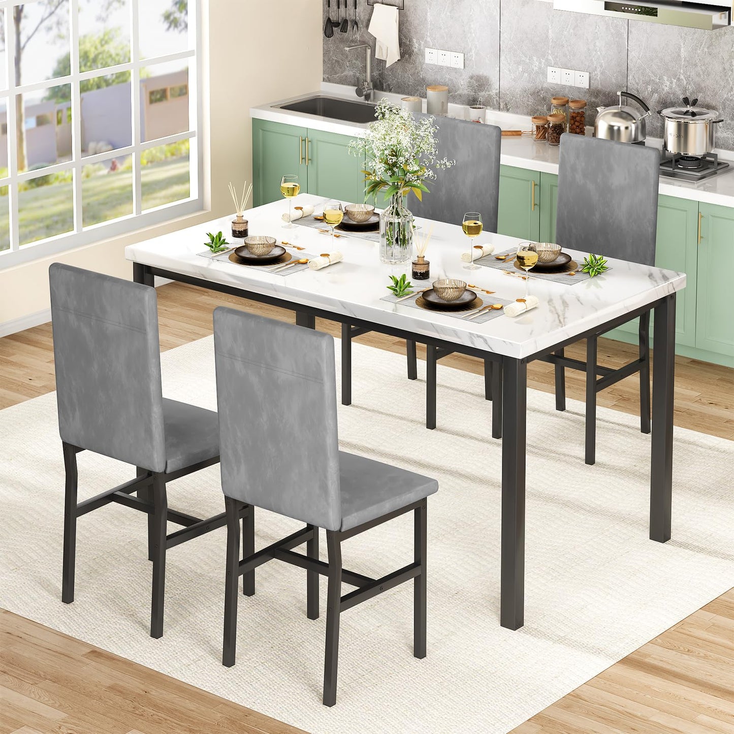 DKLGG 4-Person Dining Set, Modern 5-Piece Table and Chairs for Kitchen - Perfect Home Dining Experience