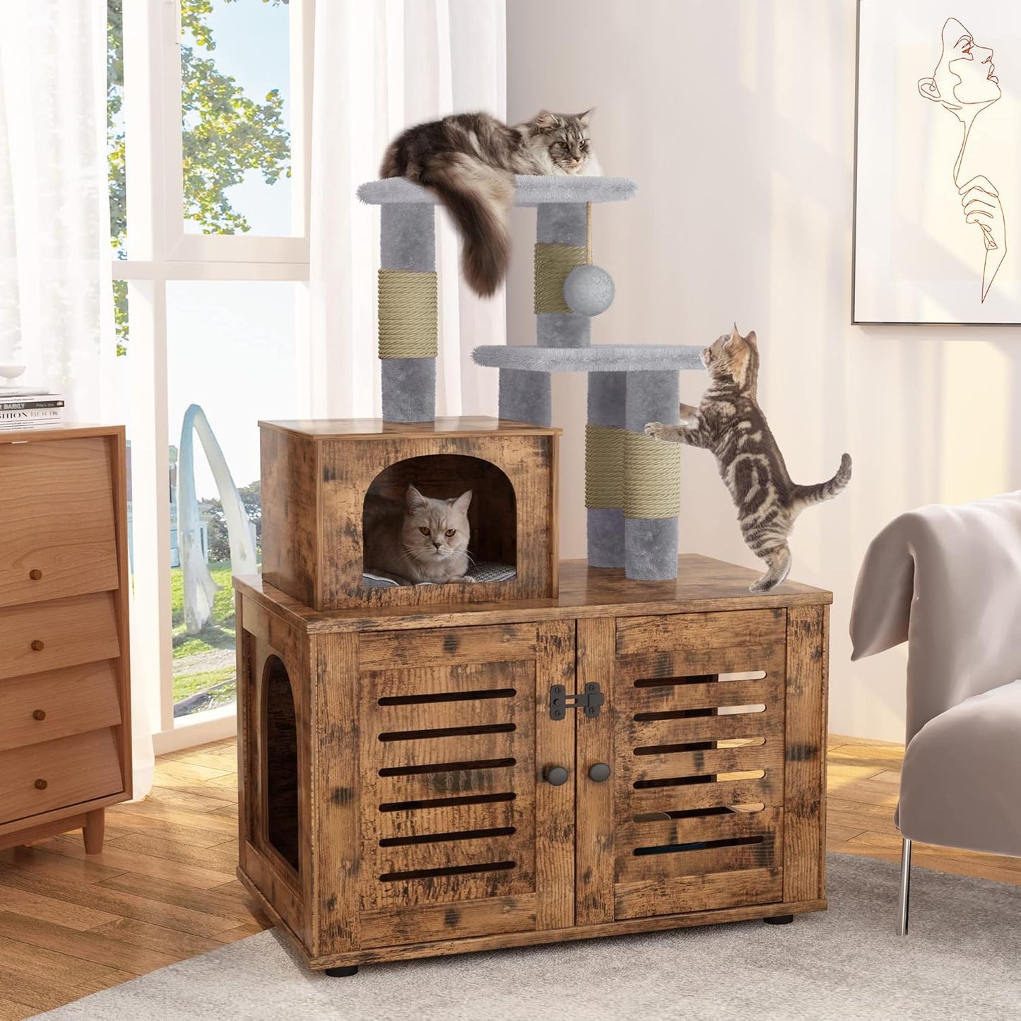 DKLGG Stylish Litter Box Enclosure - Hidden Cat Litter Cabinet in Rustic Brown for a Chic Look