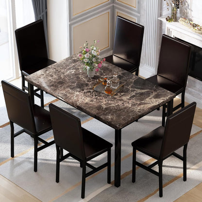 DKLGG Elegant 7-Piece Faux Marble Dining Set - Space-Saving Solution for Living Rooms and Apartments