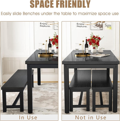 DKLGG Elegant Beige Dining Set - Spacious Kitchen Table with Two Benches for Cozy Family Dining