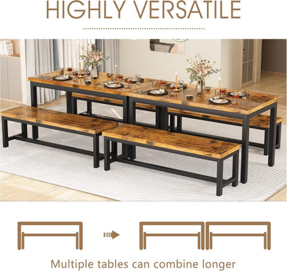 DKLGG Elegant Beige Dining Set - Spacious Kitchen Table with Two Benches for Cozy Family Dining