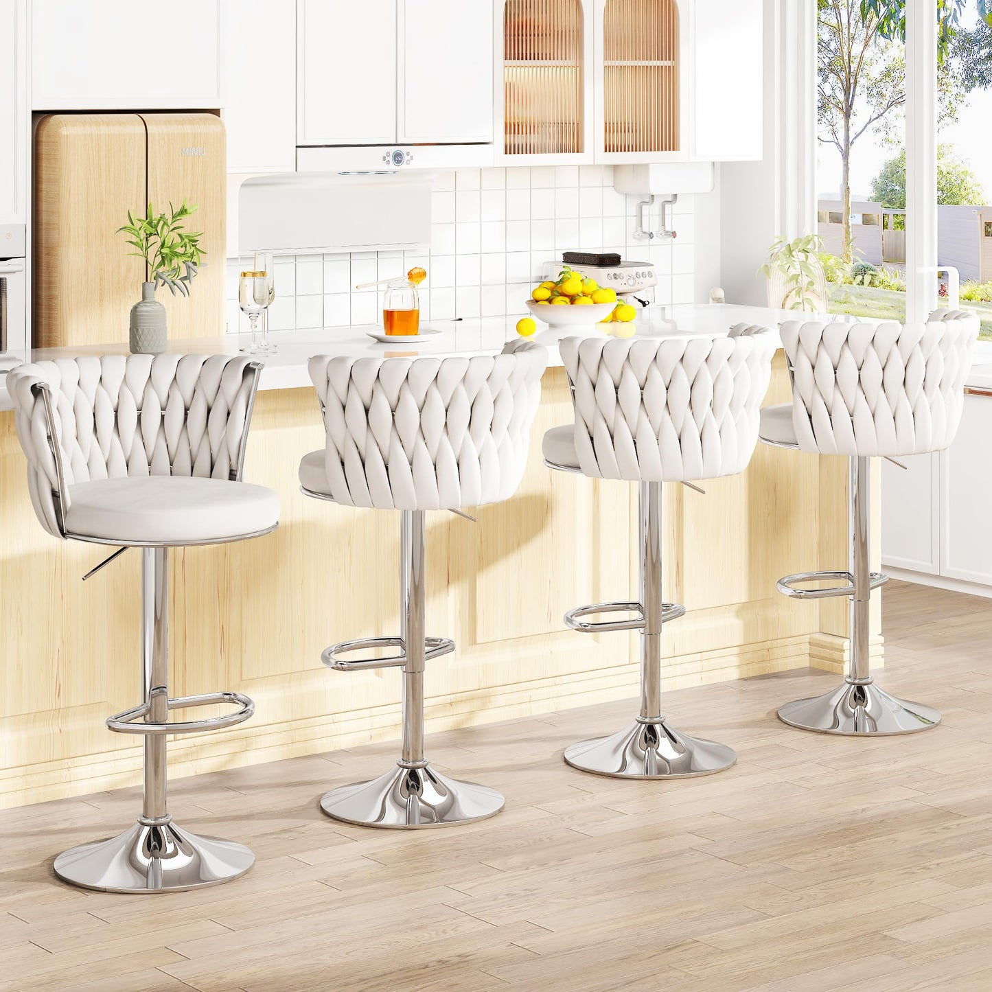 DKLGG Elegant Velvet Barstool Set - 4 Swivel Counter Height Stools for Comfort and Style