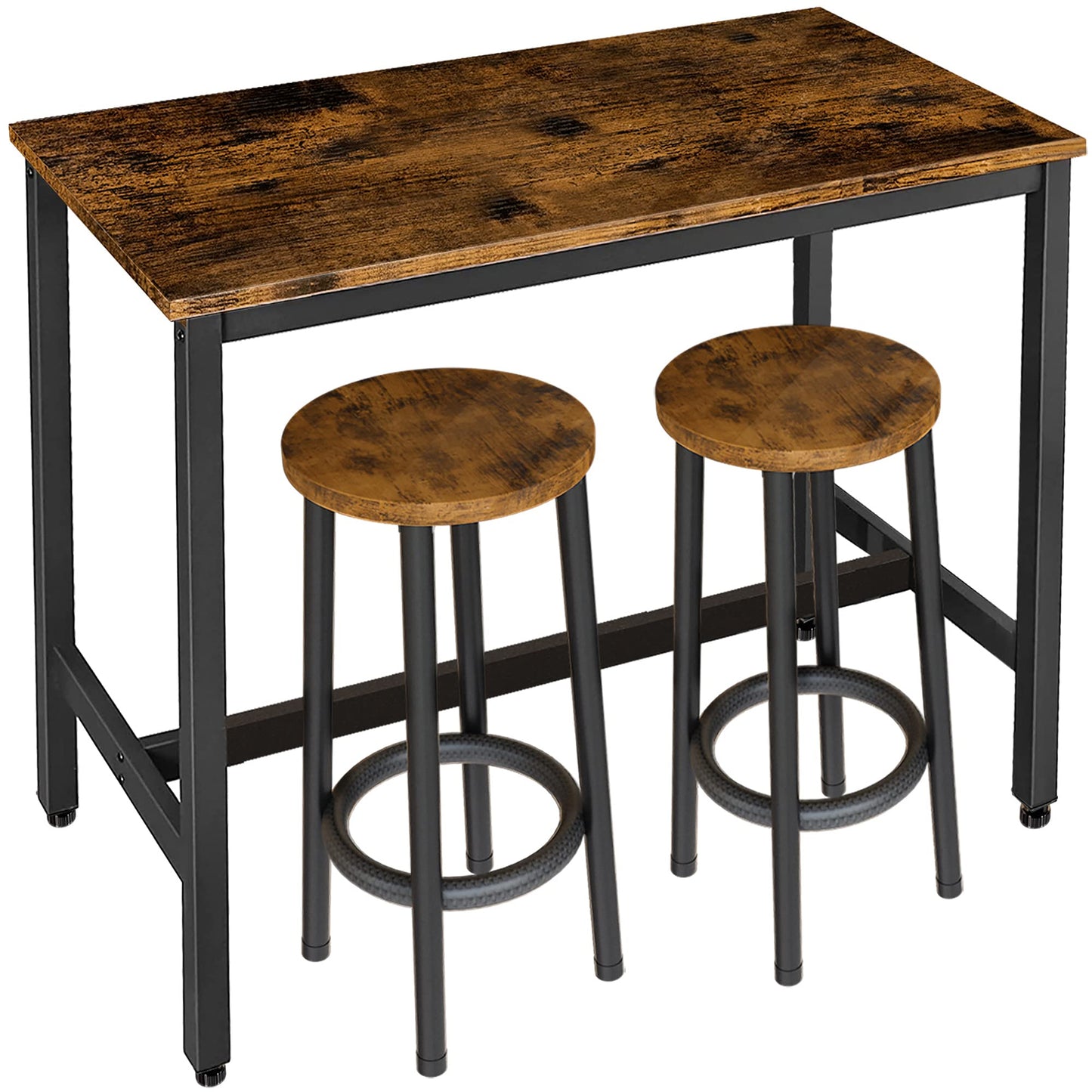 DKLGG Bar Dining Table Set - Rustic Brown Rectangular Kitchen Table Set of 3 for Stylish Dining